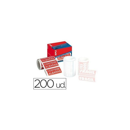 [00295] Apli Rollo de 200 Etiquetas Permanentes - Contiene Albaran - Color Rojo