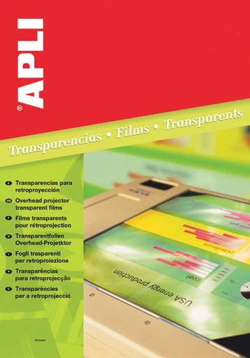 [00859] Apli Transparencias de Poliester A4 - Alta Calidad de Reproduccion - Gran Claridad - Secado Rapido - Alta Resistencia - Termo Estabilidad - Compatibles con Fotocopiadoras e Impresoras Populares