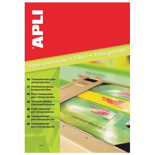 [01061] Apli Transparencias de Poliester A4 para Impresoras Inkjet - Alta Calidad de Reproduccion - Gran Claridad - Secado Rapido - Alta Resistencia y Termo Estabilidad - Compatibles con Impresoras Populares