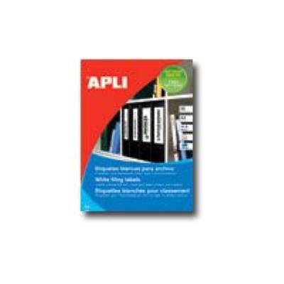 [01233] Apli Pack de 100 Etiquetas Rectangulares para Archivo 190x61mm - 25 Hojas por 4 Etiquetas - Adhesivo Permanente - Cantos Romos - Color Blanco