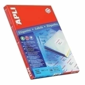 [01243] Apli Pack de 200 Etiquetas Rectangulares 210x148mm - Adhesivo Permanente - Cantos Rectos - Color Blanco