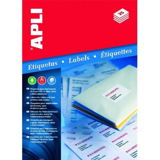[01277] Apli Pack de 1.400 Etiquetas 105x42.4mm - Adhesivo Permanente - Cantos Rectos - Color Blanco