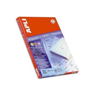 [01281] Apli Pack de 100 Etiquetas Permanentes - Tamaño 210 x 297mm - Multiples Usos - Color Blanco