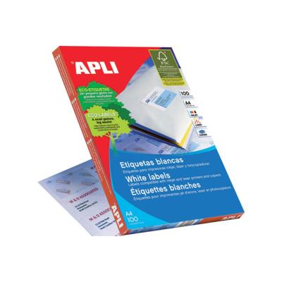 [01283] Apli Pack de 6.500 Etiquetas Rectangulares 38x21.2mm - 100 Hojas por 65 Etiquetas - Adhesivo Permanente - Cantos Rectos - Color Blanco