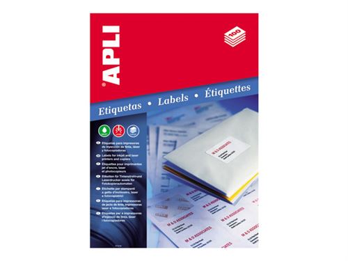 [01287] Apli Pack de 1.600 Etiquetas Rectangulares 105x35mm - 100 Hojas por 16 Etiquetas - Adhesivo Permanente - Cantos Rectos - Color Blanco