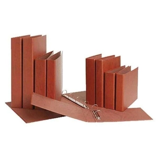 [0142A] Mariola Carpeta Archivador de 2 Anillas Carton Gofrado Cuero - Tamaño Cuarto Apaisado - Anillas Redondas 40mm - Medidas 20x27x5.5cm - Color Marron