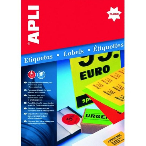 [01599] Apli Etiquetas Amarillas Permanentes 210.0 x 297.0mm 20 Hojas