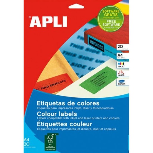 [01602] Apli Etiquetas Verdes Permanentes 210.0 x 297.0mm 20 Hojas