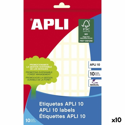 [01633] Apli Etiquetas 10 Blancas 8.0 x 20.0mm 10 Hojas