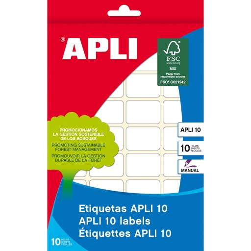 [01634] Apli Pack de 810 Etiquetas Rectangulares 10x16mm - 10 Hojas por 81 Etiquetas - Ideal para Escribir sobre Ellas - Adhesivo Permanente - Color Blanco