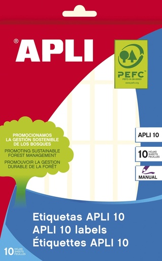 [01637] Apli Pack de 280 Etiquetas Permanentes 13x40mm - Aptas para Escritura Manual - Color Blanco