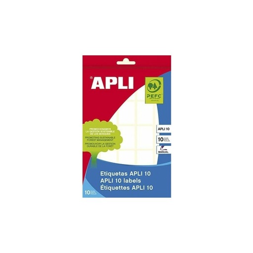 [01640] Apli Pack de 250 Etiquetas Permanentes 19x27mm - Aptas para Escritura Manual - Color Blanco