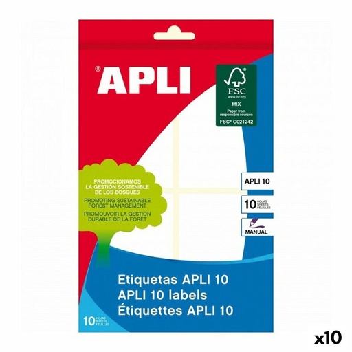 [01652] Apli Pack de 120 Etiquetas Permanentes 36.0 x 40.0mm - Aptas para Escritura Manual - Color Blanco