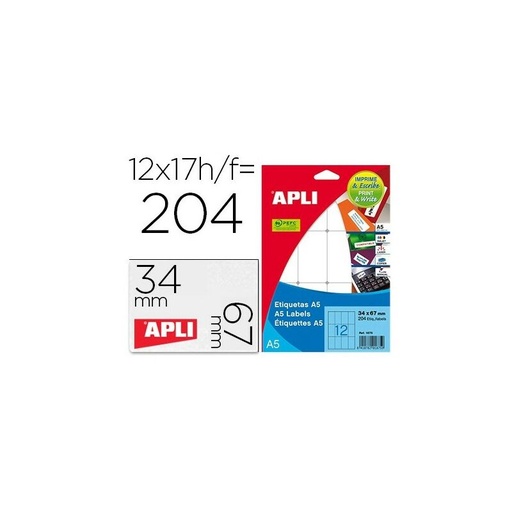 [01861] Apli Etiquetas A5 Blancas 12.0 x 30.0mm 15 Hojas