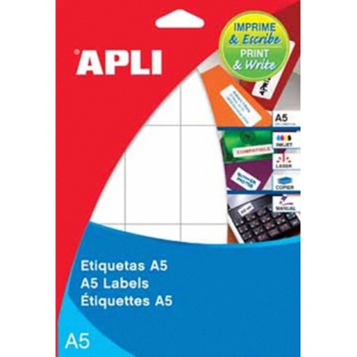 [01881] Apli Etiquetas A5 Blancas 49.0 x 100.0mm 15 Hojas