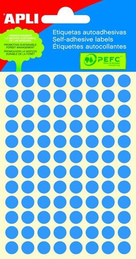 [02045] Apli Minibolsa de 288 Etiquetas Redondas Ø 8mm - 3 Hojas por 96 Etiquetas - Adhesivo Permanente - Color Azul
