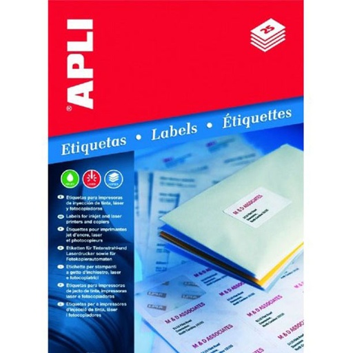 [02411] Apli Pack de 1.000 Etiquetas Rectangulares 99,1x57mm - 100 Hojas por 10 Etiquetas - Adhesivo Permanente - Cantos Romos - Color Blanco