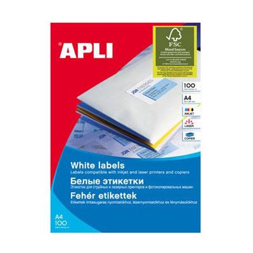 [02412] Apli Etiquetas Blancas Permanentes 199.6 x 289.1mm 100 Hojas