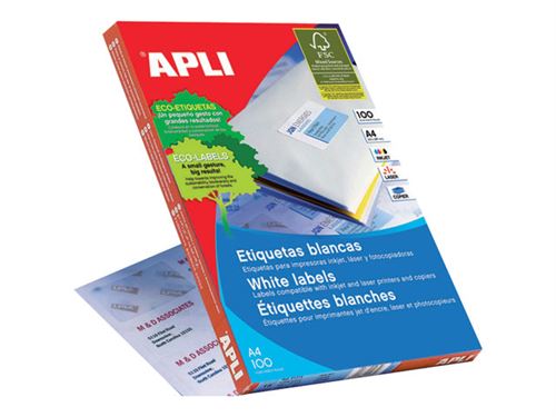 [02418] Apli Pack de 1.600 Etiquetas 99.1x34.0mm - 100 Hojas x 16 Etiquetas - Adhesivo Permanente - Cantos Romos - Color Blanco
