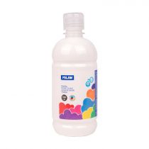 [03610] Milan Botella de Tempera 500ml - Tapon Dosificador - Secado Rapido - Mezclable - Color Blanco