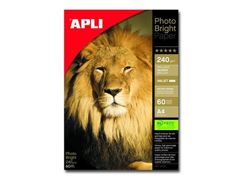 [04137] Apli Pack de 60 Hojas de Papel Fotografico Photobright A4 240g/m² - Acabado Brillante