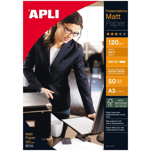 [04462] Apli Papel Fotografico Matt A3 120g 50 Hojas