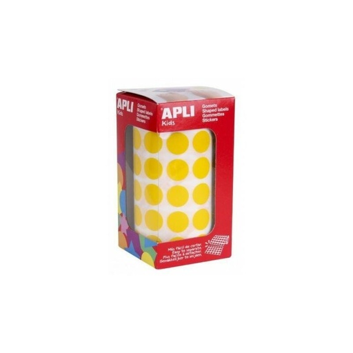 [04851] Apli Rollo de Gomets Redondos Adhesivo Permanente - 5.192 Gomets - Faciles de Separar - Adhesivo Base Agua - Materiales Reciclables - Color Amarillo