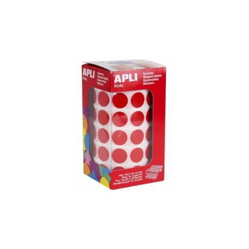 [04853] Apli Rollo de Gomets Redondos Adhesivo Permanente - 5.192 Gomets - Adhesivo Base Agua - Color Rojo