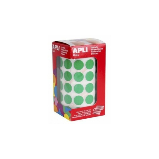 [04858] Apli Rollo de Gomets Redondos Ø 15mm - Adhesivo Permanente - 2.832 Gomets - Adhesivo Base Agua - Libre de Disolventes - Color Verde