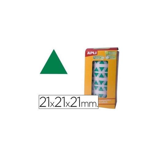 [04870] Apli Rollo de Gomets Triangulares - Adhesivo Permanente - 2.832 Gomets - Adhesivo Base Agua  - Color Verde