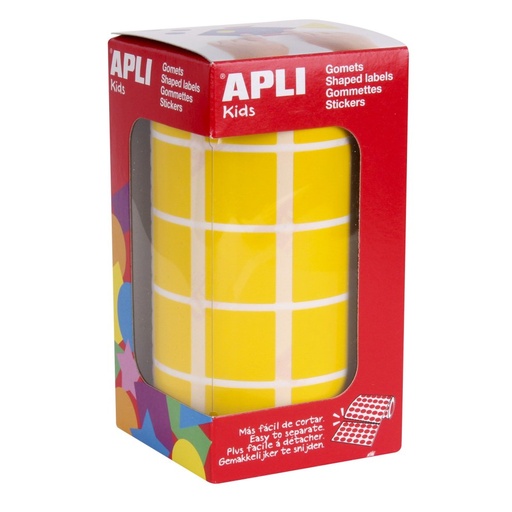 [04875] Apli Rollo de Gomets Cuadrados - Adhesivo Permanente - 1.770 Gomets - Desarrolla Habilidades - Adhesivo Base Agua - Color Amarillo