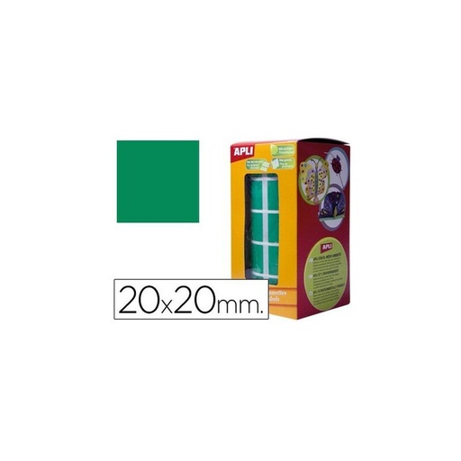 [04878] Apli Rollo de Gomets Cuadrados - Adhesivo Permanente - 1.770 Gomets - Faciles de Separar - Adhesivo Base Agua - Color Verde