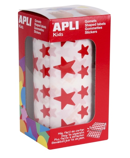 [04889] Apli Gomets Estrella Rojos - 12.5mm y 19.5mm - Adhesivo Permanente - 59 Hojas - 2360 Gomets por Rollo - Ideal para Desarrollar Habilidades y Cumplir Normas de Calidad y Seguridad