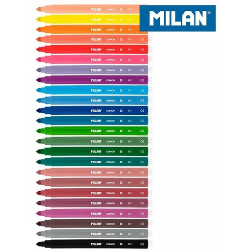 [0612324] Milan Pack de 24 Rotuladores - Punta Conica 5mm - Tinta al Agua - Lavable - Colores Surtidos