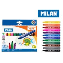 [0692412] Milan Pack de 12 Rotuladores Super Lavables Maxi - Punta Conica 7.5mm - Tinta al Agua - Lavable - Colores Surtidos