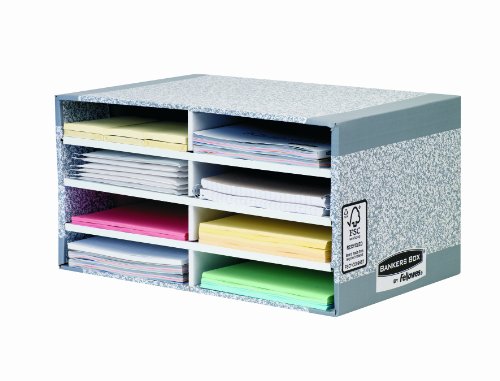 [08750EU] Fellowes Bankers Box Clasificador de Sobremesa - Montaje Automatico Fastfold - Carton Reciclado Certificacion FSC - Color Gris