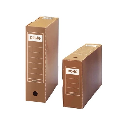 [09199] Dohe Caja de Archivo Definitivo Polipropileno Acanalado Lomo 100mm - Tamaño Folio - Utilizable en Horizontal y Vertical - Facil Montaje - Color Marron