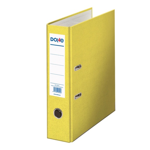 [09404] Dohe Archivador de Palanca Tamaño Folio - Lomo Ancho 70mm - Ollao, Rado y Tarjetero en el Lomo - Carton Forrado con Polipropileno - Cantoneras Metalicas - Color Amarillo