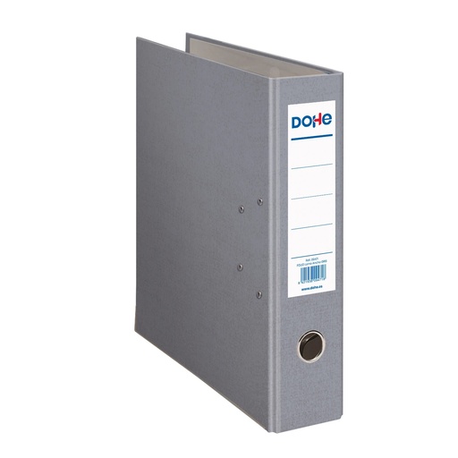 [09471] Dohe Archivador de Palanca Tamaño Folio - Lomo Ancho 70mm - Ollao, Rado y Tarjetero en el Lomo - Carton Forrado con Polipropileno - Cantoneras Metalicas - Color Gris