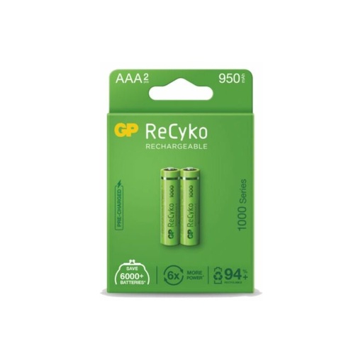 [100AAAHC-CB2 GP] GP ReCyko Pack de 2 Pilas Recargables 950mAh AAA 1.2V - Precargadas - Ciclo de Vida: Hasta 1.000 Veces
