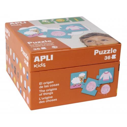 [14406] Apli Puzle Origen de las Cosas - 36 Piezas de 7x7mm - Carton Resistente y Brillante - Desarrolla Habilidades y Capacidades - Ideal para Niños de 3 Años en Adelante - Colorido y Educativo