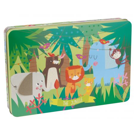 [16492] Apli Kids Puzzle Tematica La Jungla de 24 Piezas de 8x8cm - Caja Metalica Rectangular - Facil Manejo - Desarrollo de Habilidades - Diseño Exclusivo de Martina Hogan - Recomendado para Niños a partir de 3 Años
