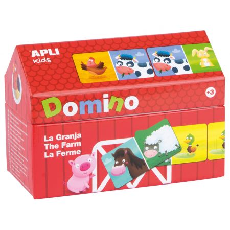 [16493] Apli Kids Domino de la Granja Ilustrado por Angelica Scudamore - 28 Piezas de 14x7 cm - Caja en Forma de Casita - Piezas Resistentes y Seguras - Mejora la Concentracion, Observacion, Memoria y Habilidades Matematicas