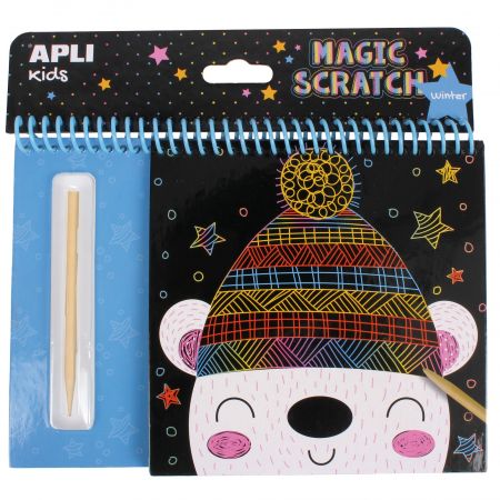 [16524] Apli Bloc de Laminas para Rascar Invierno - Juego Didactico - Promueve Creatividad - Refuerza Confianza - Mejora Habilidad Manual - Ideal para Viajes - Incluye Palito Rascador