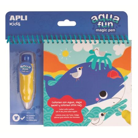 [17148] Apli Bloc Pinta y Colorea con Agua Marino - Block con 6 Laminas de Dibujo - Pincel Recargable con Agua - Colorea Una y Otra Vez