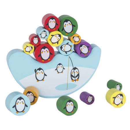 [17203] Apli Juego de Equilibrio de Pingüinos - 16 Piezas de Madera de Alta Calidad - Base en Forma de Iceberg - Dado con Colores - 3 Tamaños de Pingüinos - Mejora Habilidades Motoras, Memoria, Creatividad y Concentracion