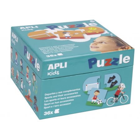 [17239] Apli Puzle Deportes y Complementos - 36 Piezas de 7x7cm - 12 Secuencias de 3 Piezas - Carton de 2mm con Acabado Brillante - Desarrolla Habilidades y Autoestima - Colorido