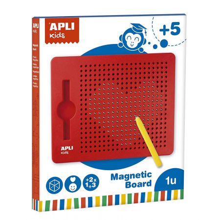 [17536] Apli Pizarra Magnetica Tamaño 215x12x170mm - Incluye10 Fichas con 20 Ejemplos - Ayuda a Desarrollar la Psicomotricidad Fina, la Memoria y la Imaginacion - Fomenta la Concentracion - Color Rojo