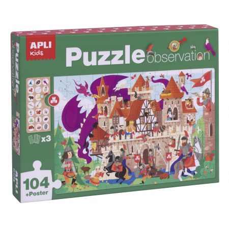 [17916] Apli Puzzle Observacion Castillo de 104 Piezas de 5x5cm - Incluye Poster y 3 Fichas - Facil Manejo - Desarrolla Habilidades y Autoestima - Recomendado para Niños a partir de 5 Años