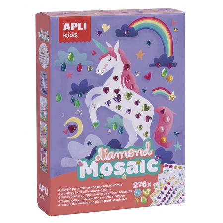 [17927] Apli Mosaico Diamante - Completa los Dibujos con Diamantes - 4 Laminas Ilustradas - 276 Diamantes de Diferentes Colores